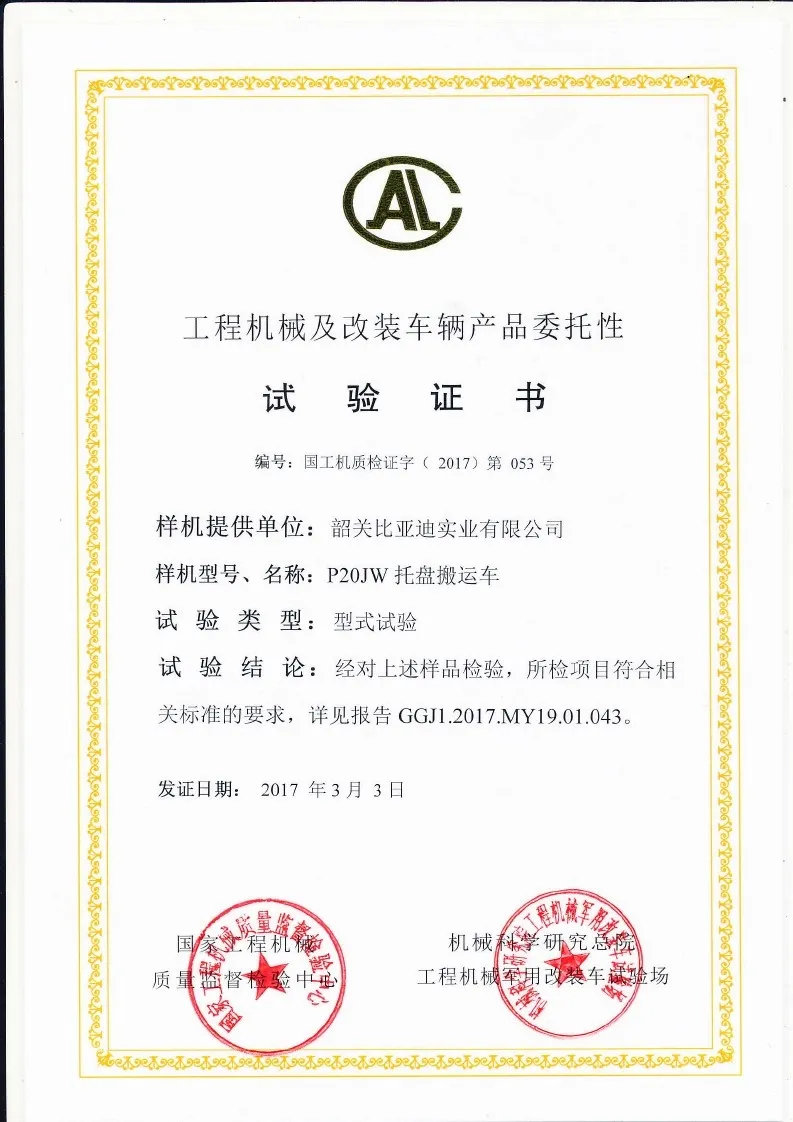 P20JW type test certificate