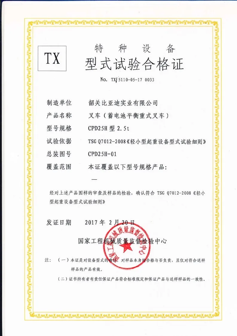 CPD25H type test certificate