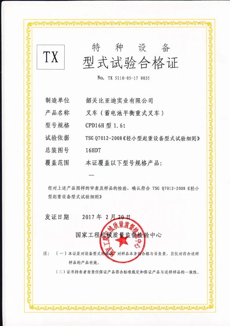 CPD16H type test certificate