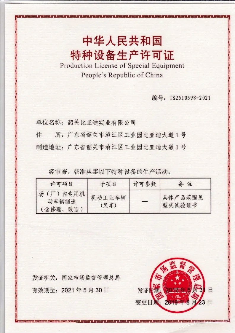 Special Equipment Production License-2019 09 (original)